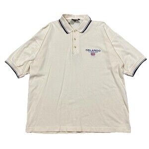 Orlando Florida USA Polo Shirt Beige Embroidered Flag Retro L